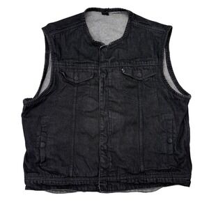 First MFG Co Rough Neck Denim Vest Mens Size 3XL Black Biker Motorcycle Raw